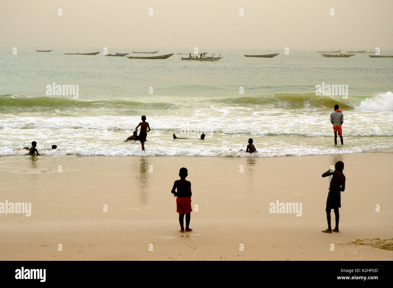 Boys at the beach. Nouakchott, Mauritania Stock Photo