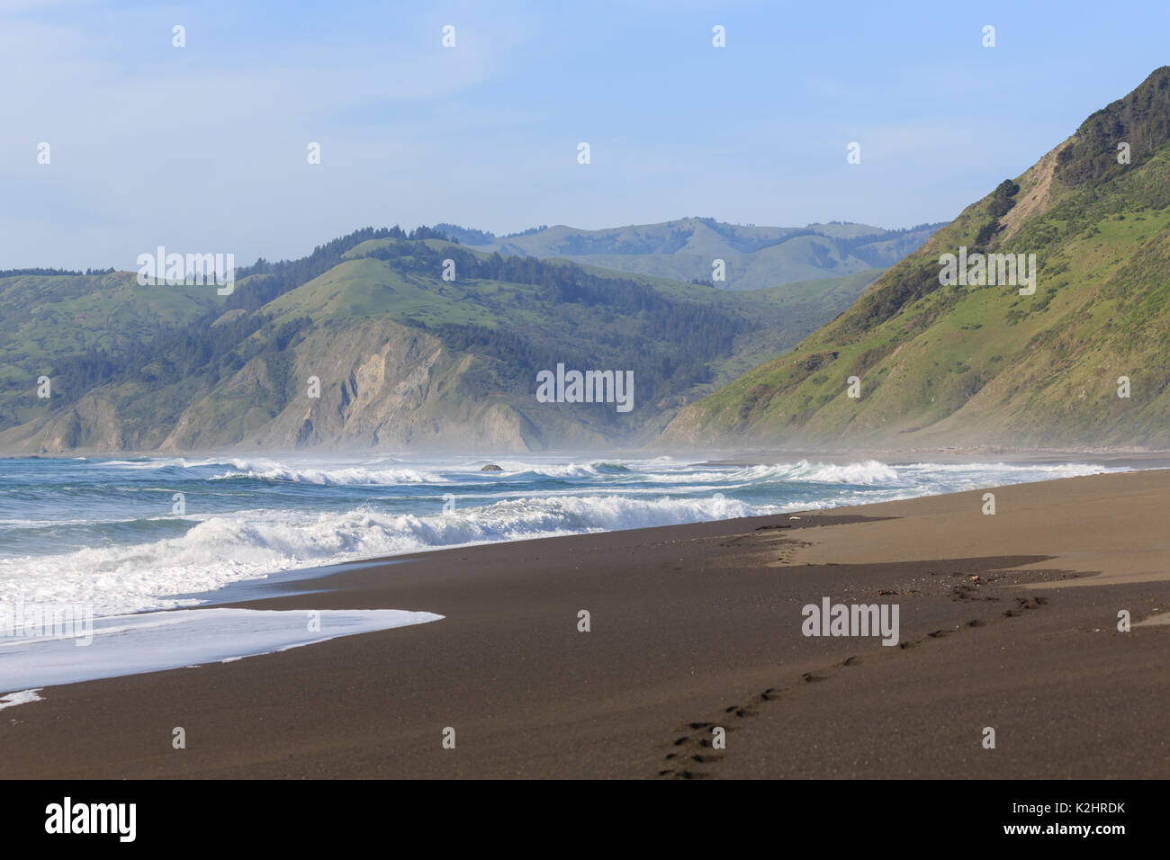 lovely deserted beach among hills of Lost Coast California Stock Photo