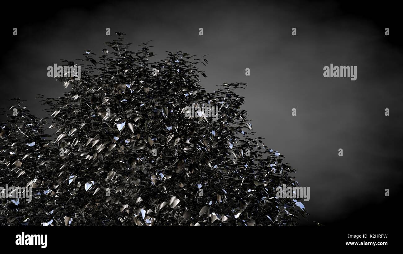 3d rendering of an abstract reflective tree on a dark black background ...