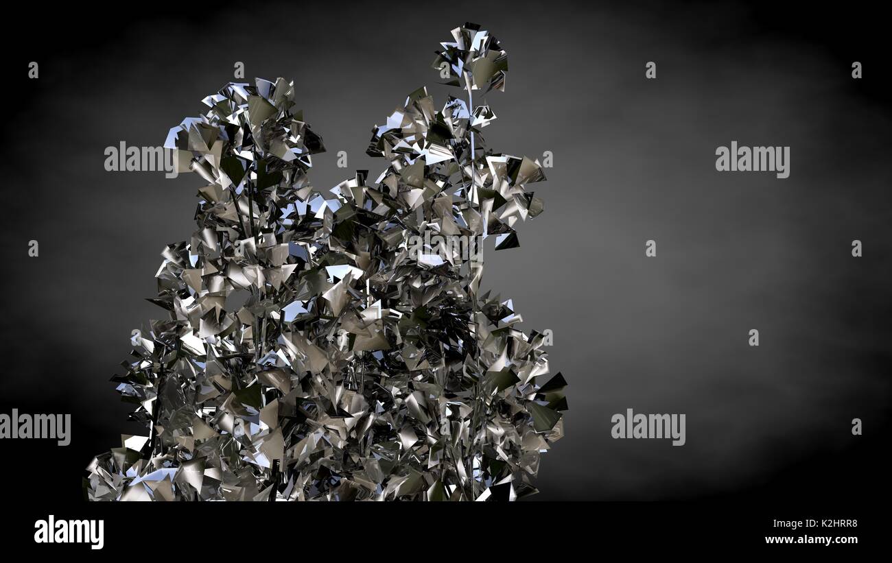 3d rendering of an abstract reflective tree on a dark black background ...