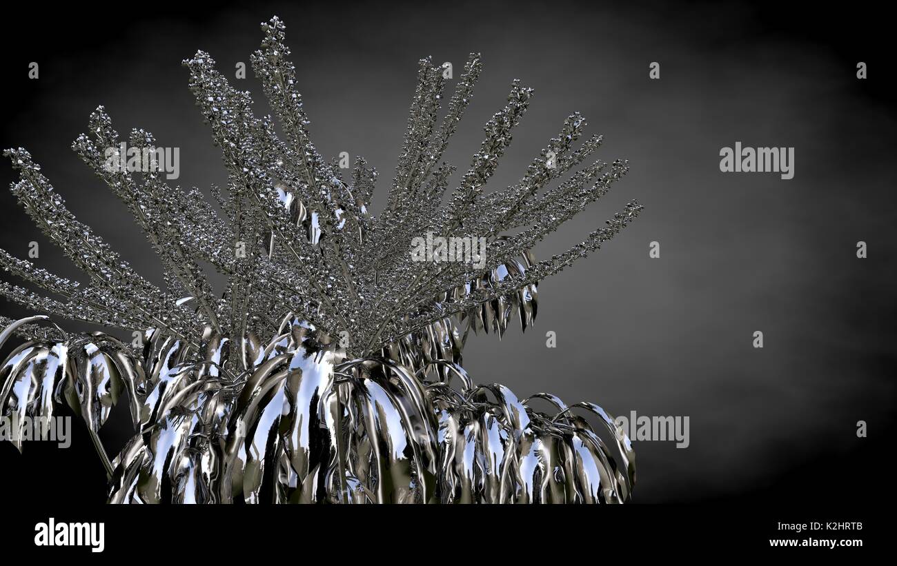 3d rendering of an abstract reflective tree on a dark black background ...