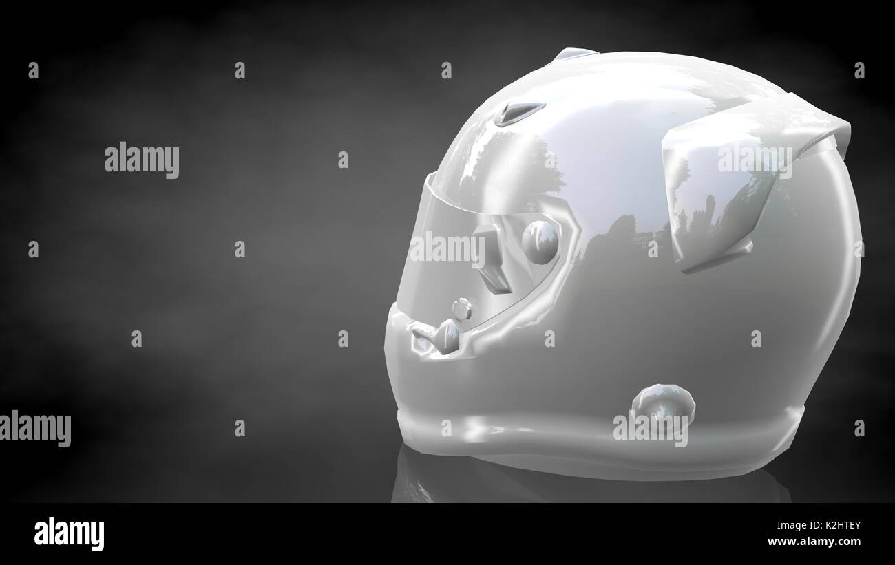3d rendering of a reflective helmet on a dark black background Stock Photo