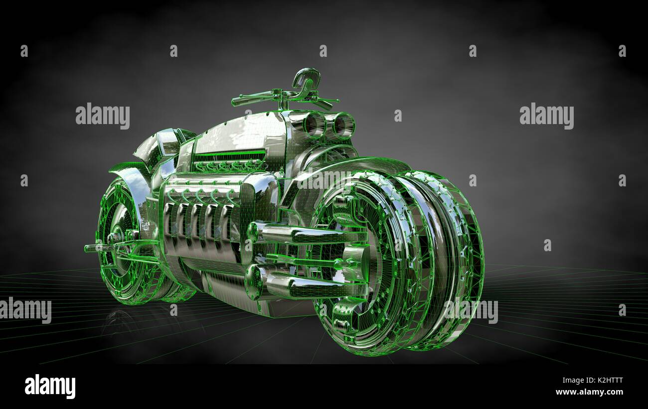 3d rendering of a reflective motor on a dark black background Stock ...