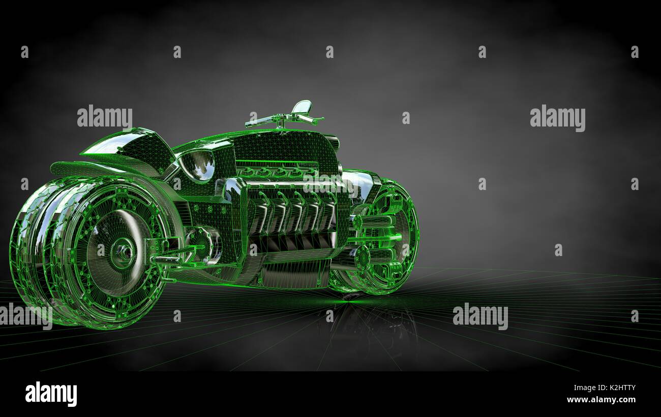 3d rendering of a reflective motor on a dark black background Stock ...
