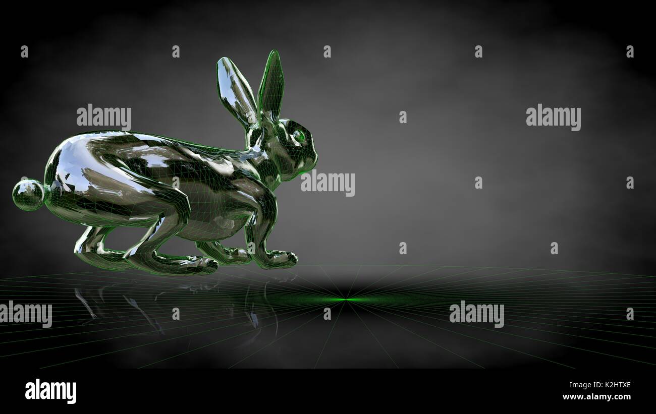3d rendering of a reflective rabbit on a dark black background Stock ...