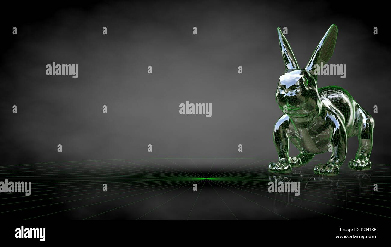 3d rendering of a reflective rabbit on a dark black background Stock ...