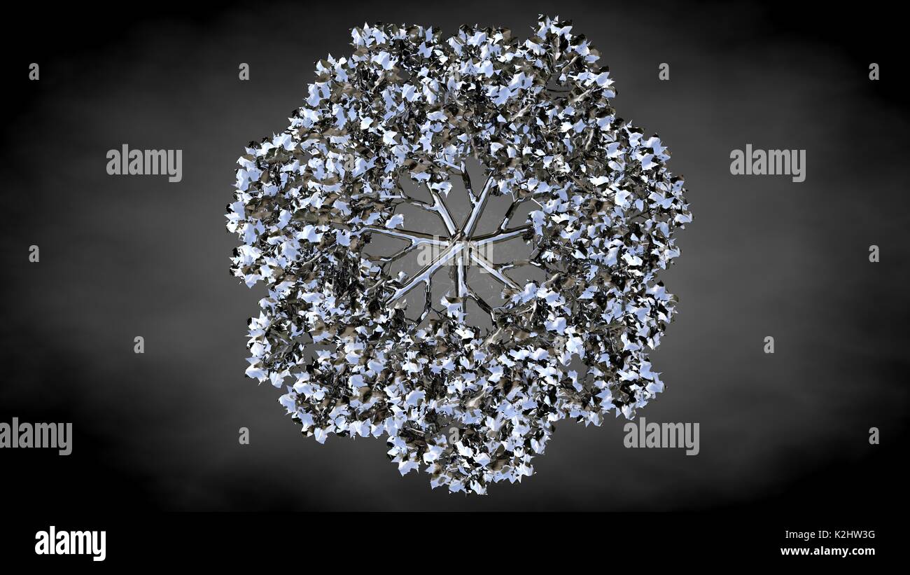 3d rendering of an abstract reflective tree on a dark black background ...