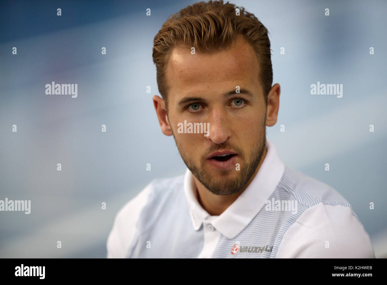 England's Harry Kane is interviewed at St Georges' Park, Burton. PRESS ASSOCIATION Photo. Picture date: Tuesday August 29, 2017. See PA story SOCCER England. Photo credit should read: Nick Potts/PA Wire. Stock Photo