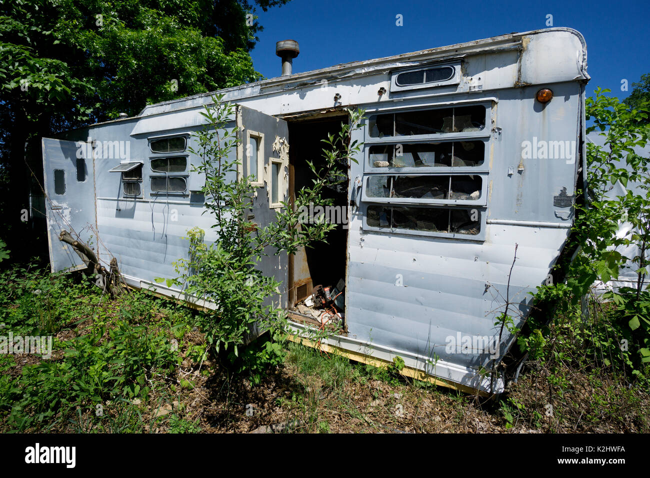 Abandoned mobil home in Connecticut Stock Photo