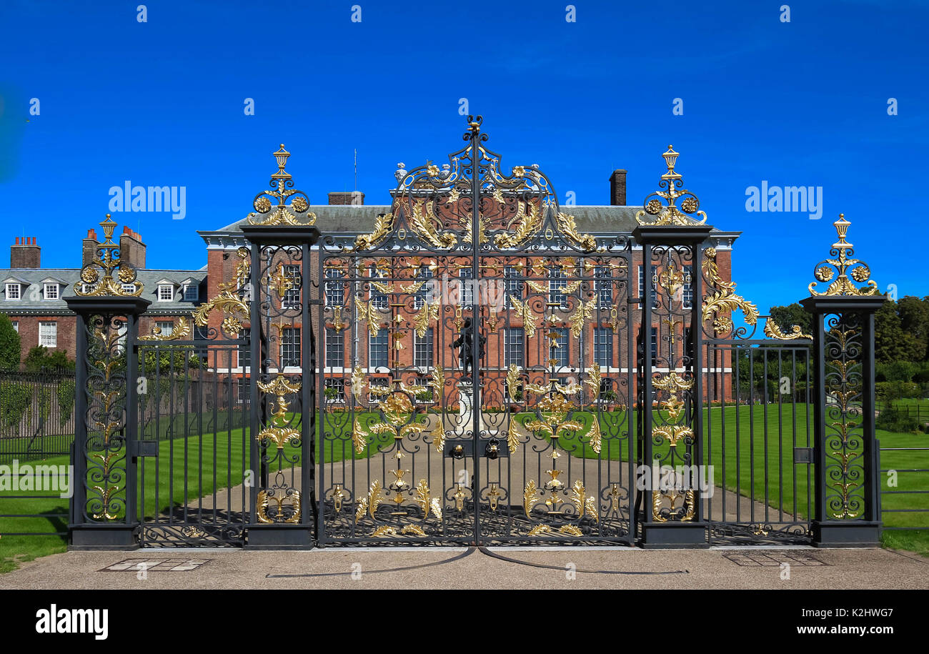 The gates of Kensington Palace in Hyde Park in London, England Stock