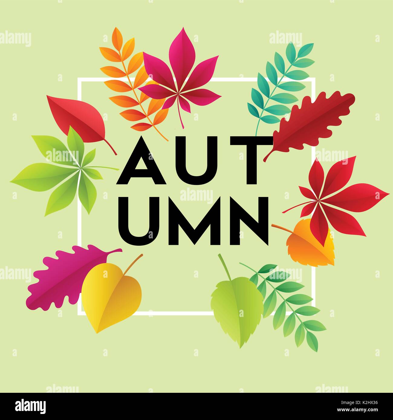 Fashionable modern autumn background with bright autumn leaves for design of posters, flyers, banners.  Vector illustration Stock Vector