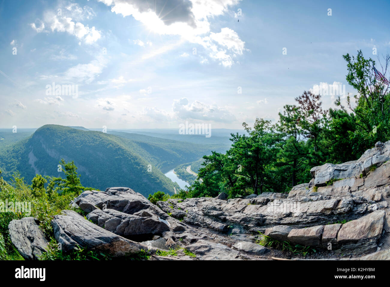 Amazing view from mount Tammany in New Jersey. Mountain and river on the  foreground. Sun shining through the clouds on the background Stock Photo -  Alamy