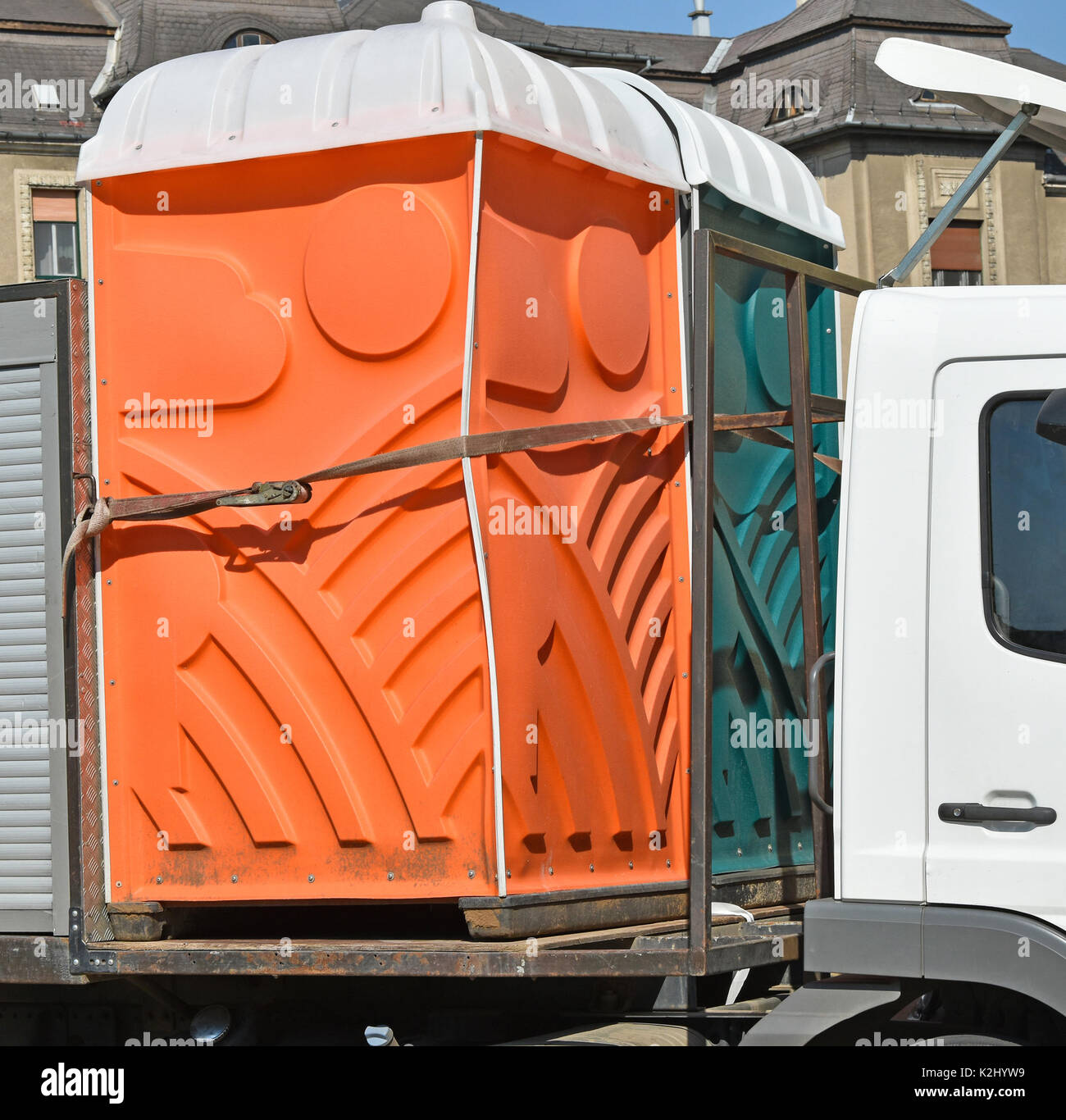 Portable toilets on a vehicle Stock Photo