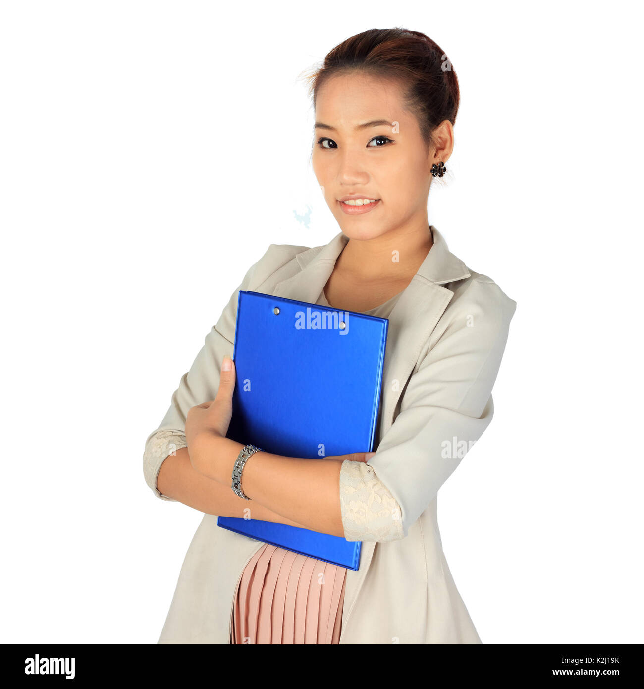 Young business Woman holds a blue folder Stock Photo - Alamy