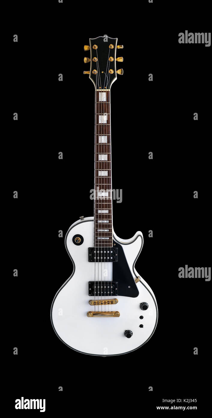 White electric guitar the classic shape Les Paul on an isolated black  background. Gibson Stock Photo - Alamy