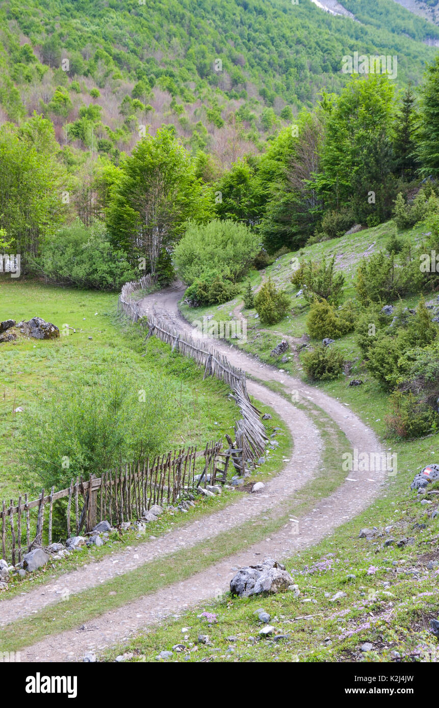 Hiking in Valbone mountains in Albania Stock Photo