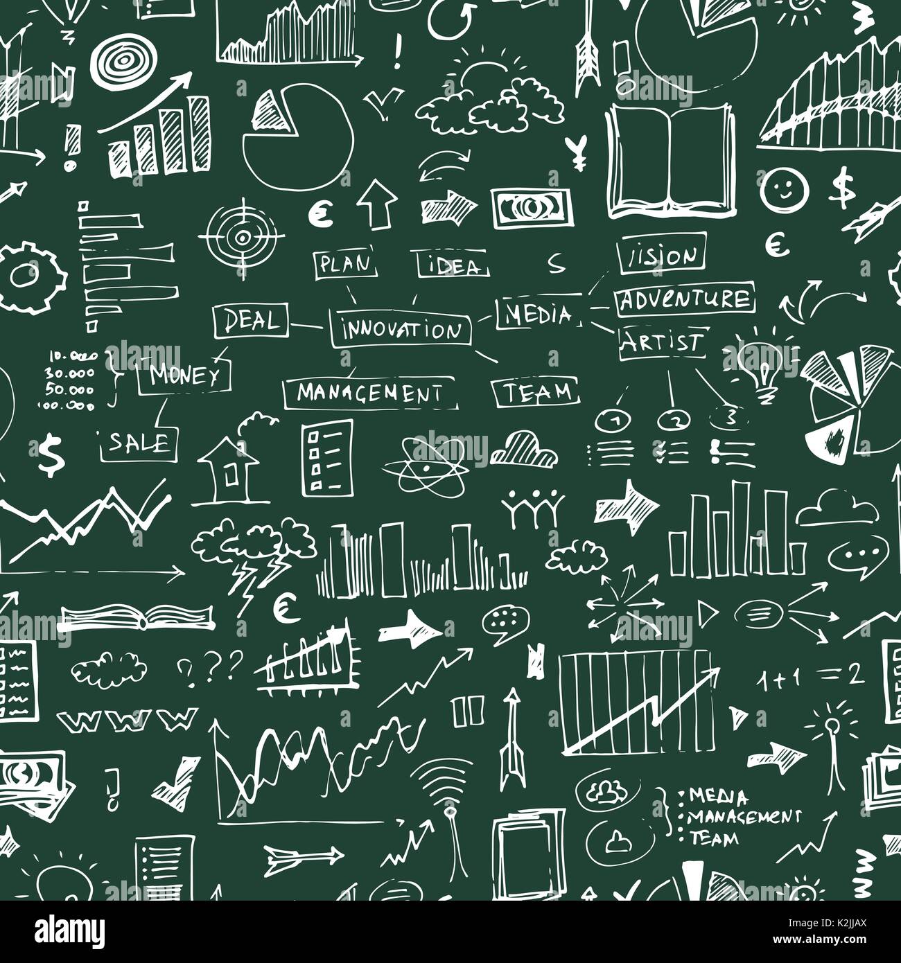 Business doodles seamless pattern. Success elements on endless