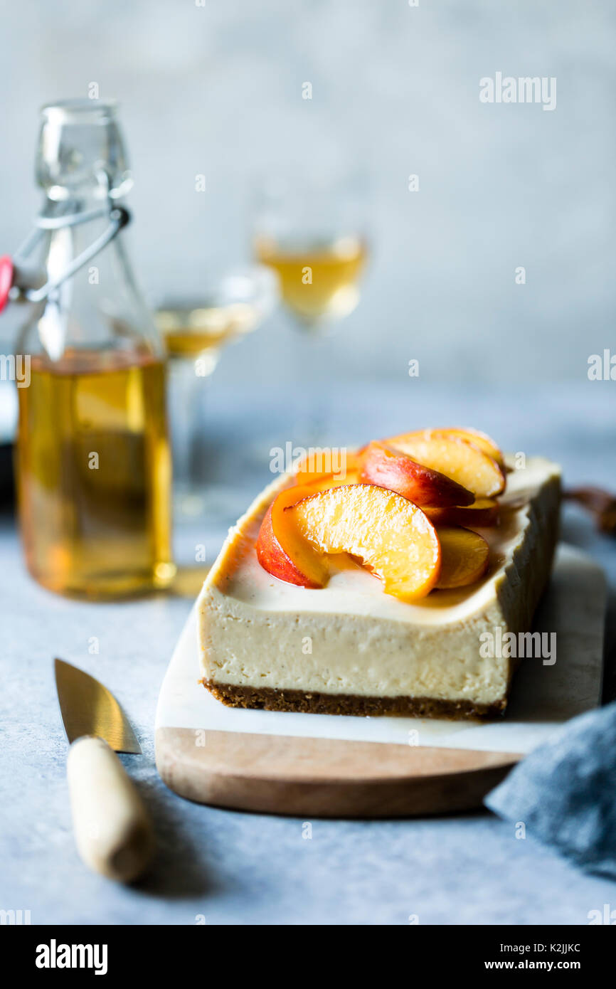 Cheesecake with Elderflower Peaches Stock Photo