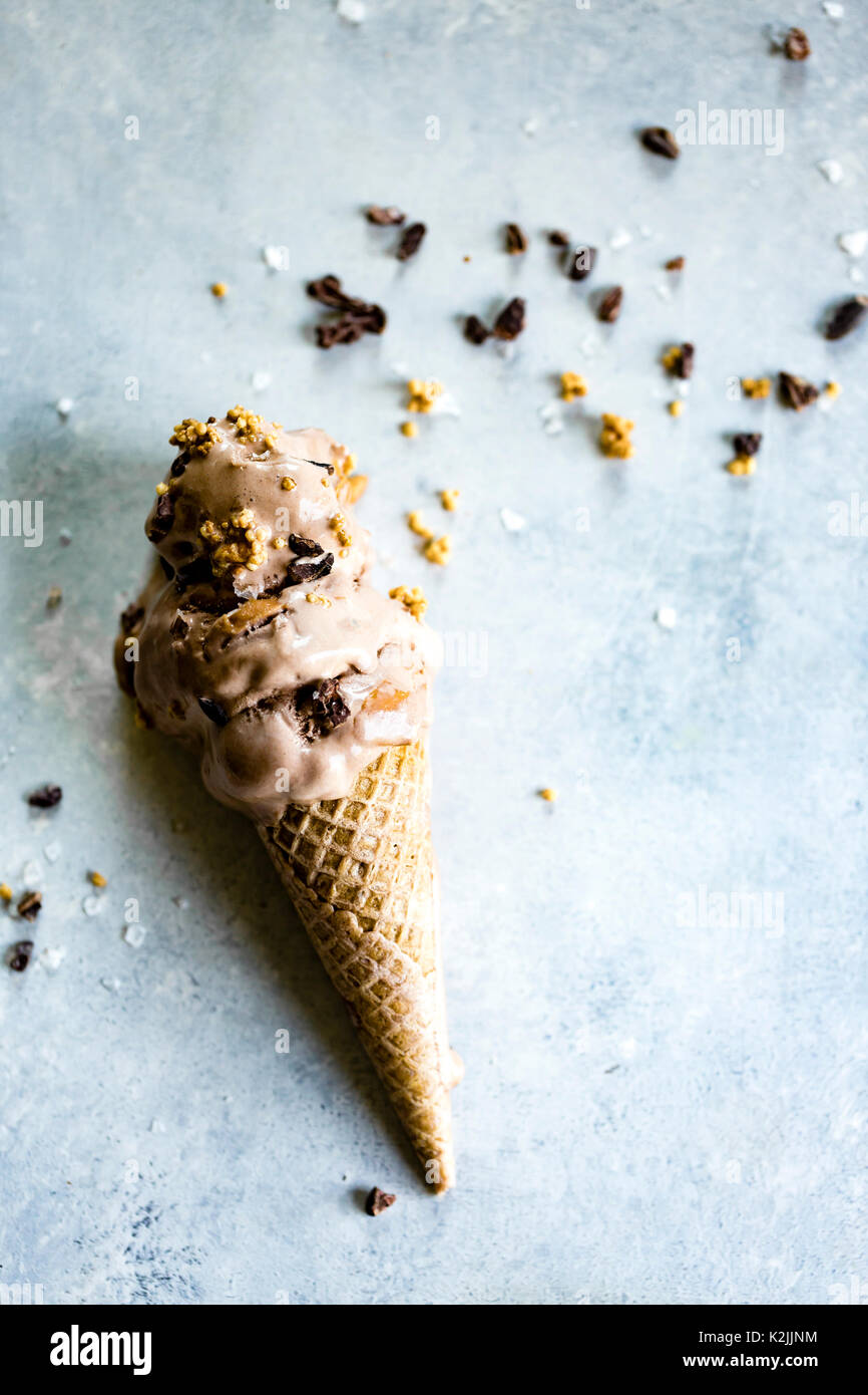 Chocolate Peanut Butter Ice Cream Cone Stock Photo Alamy
