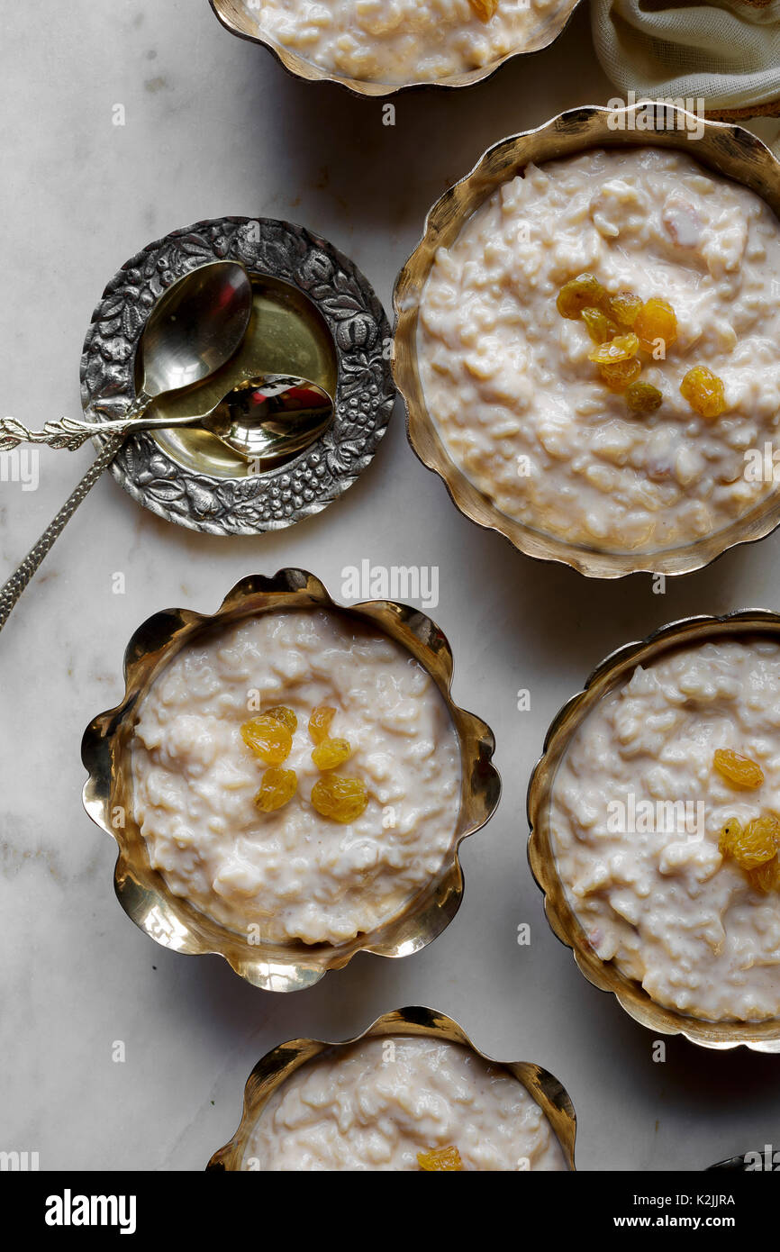 Rice Pudding in metal bowls Stock Photo Alamy
