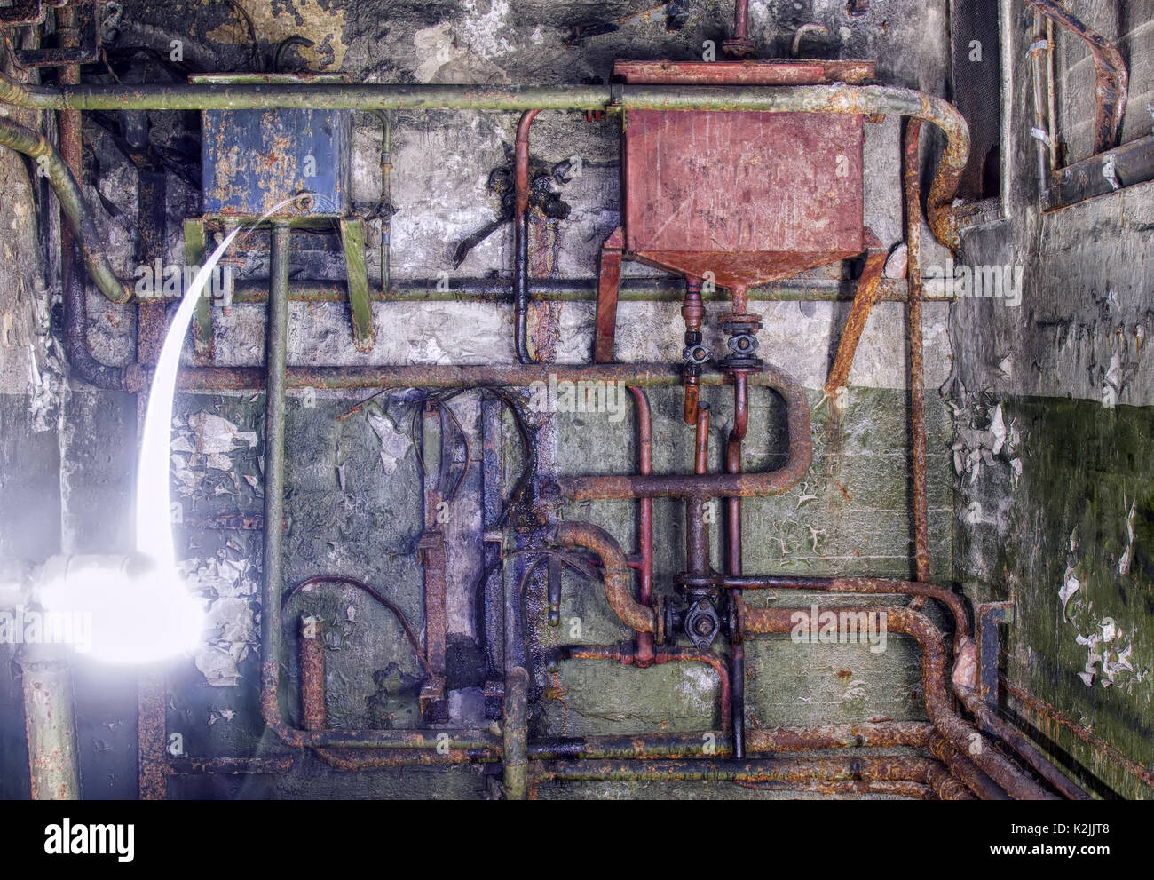 rusty pipes communication iron very old. plumbing in the abandoned