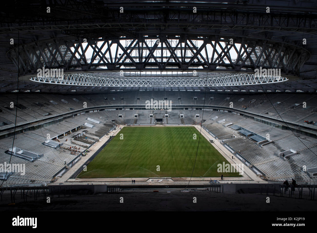 Renovation of the Luzhniki Stadium in Moscow. It will host the World Cup final and has a capacity of 80,000 people. Construction and renovation of football stadiums in Russia is racing against time as Russia is set to host the FIFA 2018 World Cup during June and July 2018. Stock Photo