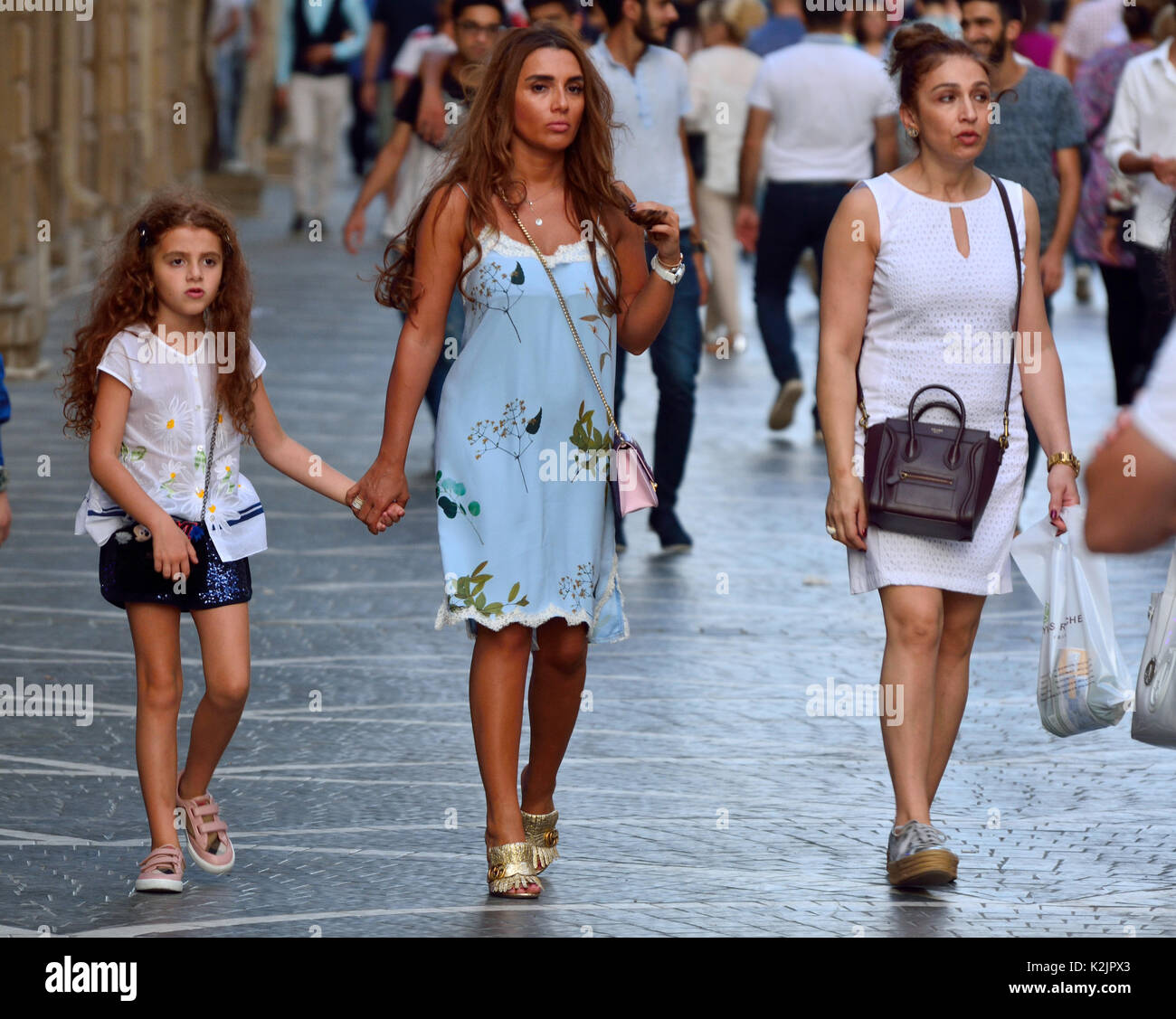 People walking on Nizami street in Baku. Stock Photo