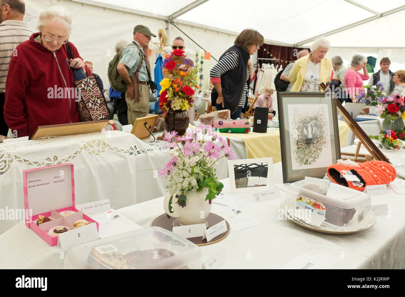 People looking at displays display in the WI Womens Institute tent at Ripley Show North Yorkshire England UK United Kingdom GB Great Britain Stock Photo