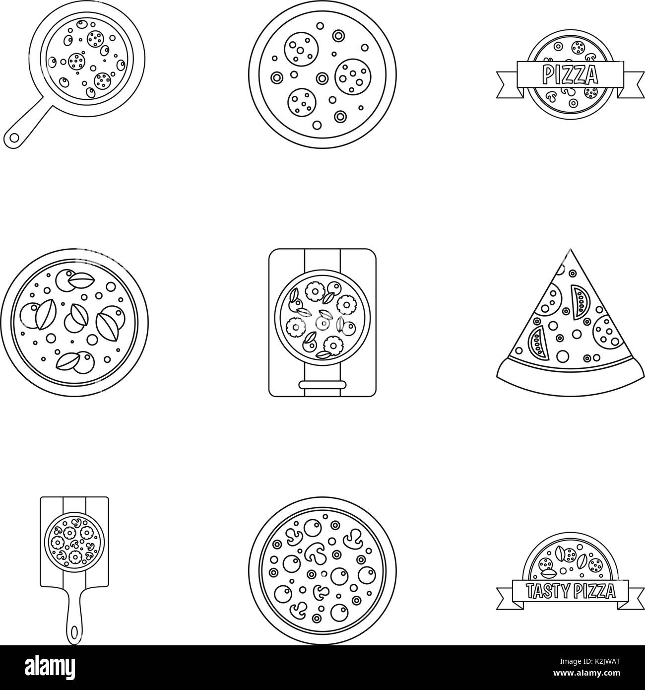 Mushroom pizza icons set, outline style Stock Vector Image &amp; Art - Alamy