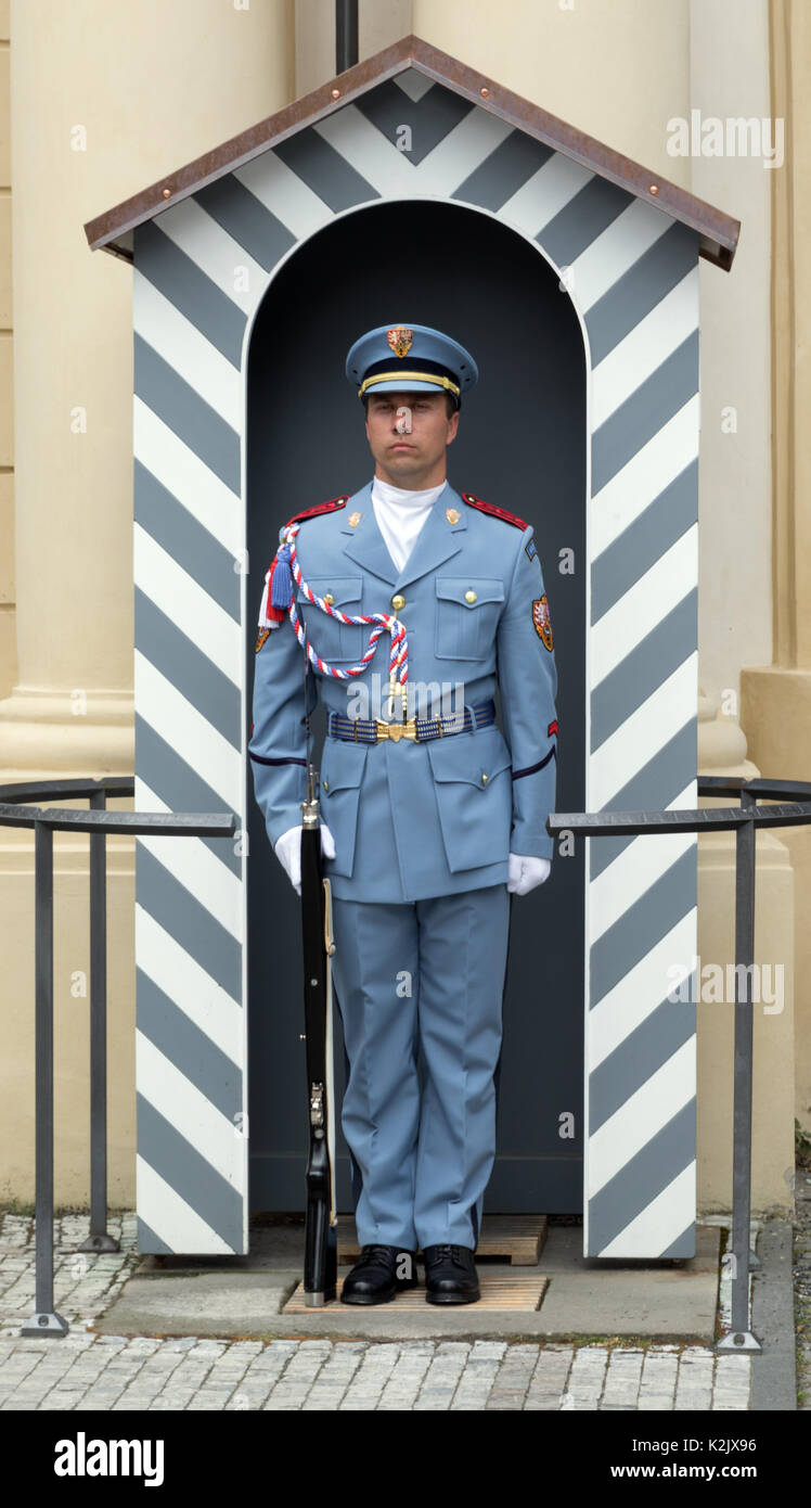 Czech soldier standing guard at Prague Castle Stock Photo