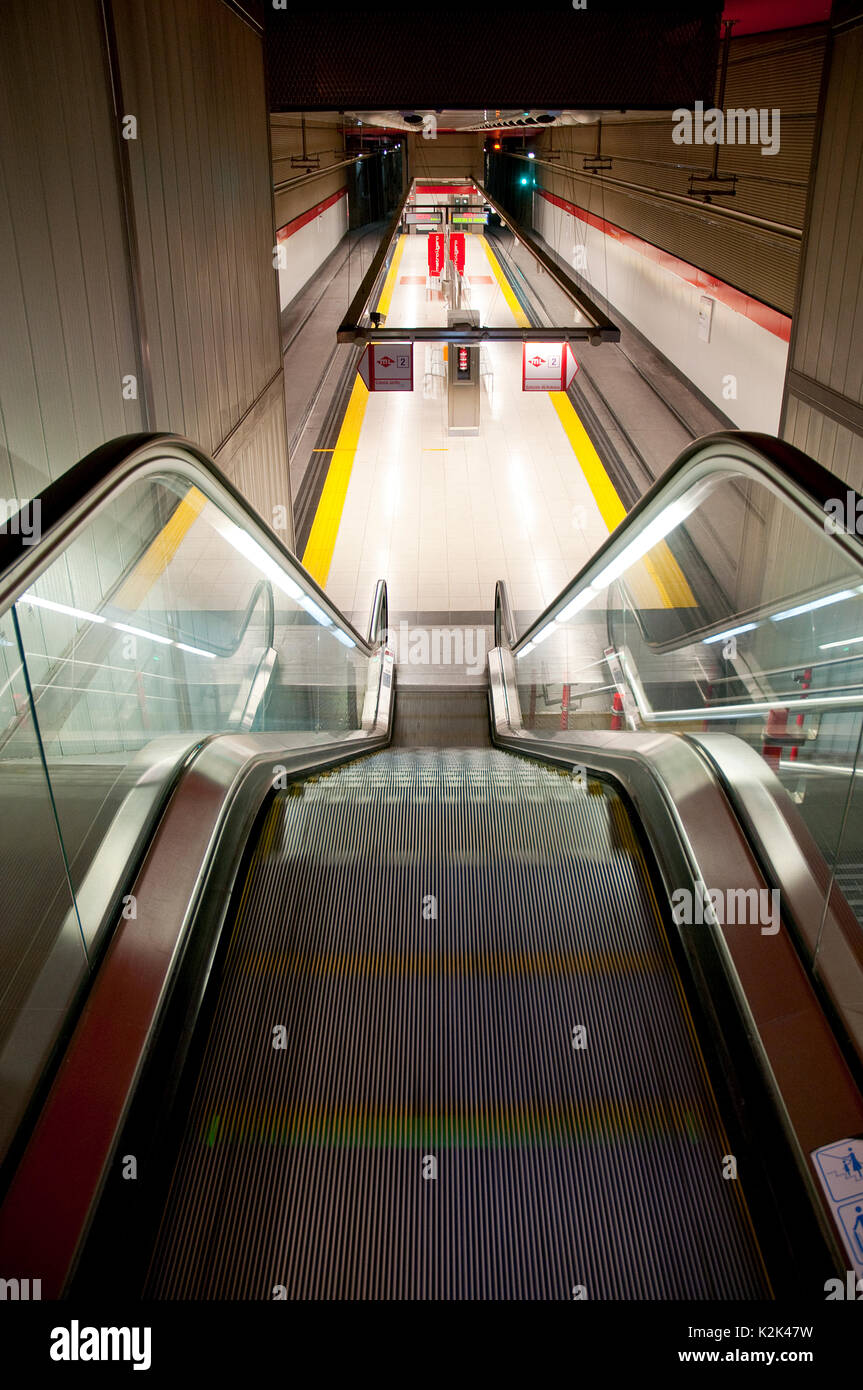 Escalator, Somosaguas Sur station. Madrid, Spain. Stock Photo