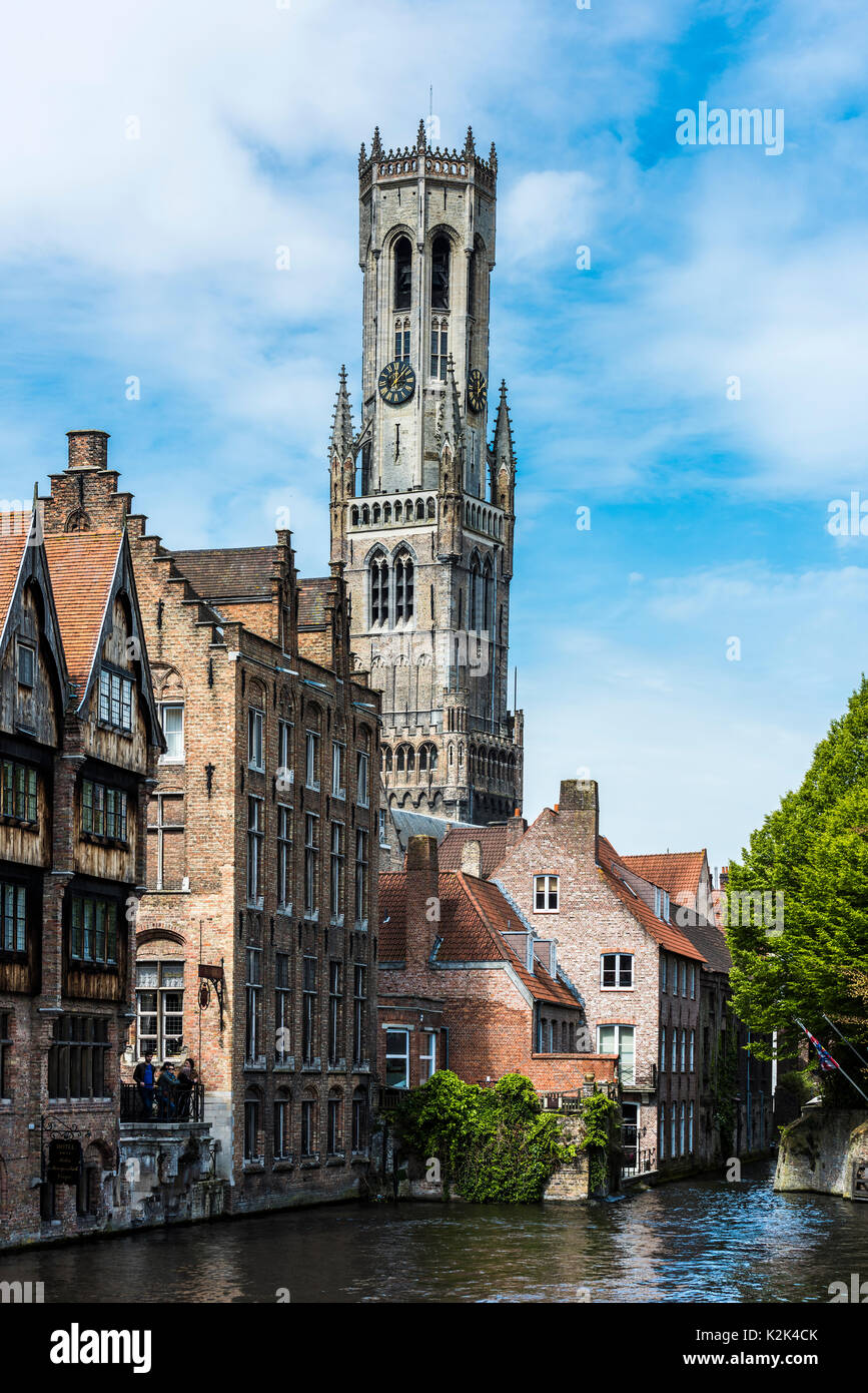 The belfry of Bruges is a medieval bell tower containing over 40 bells. It’s one of the city’s most prominent land mark. Stock Photo