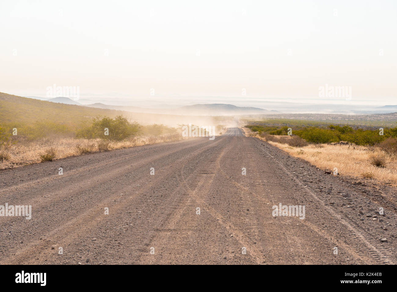 Early morning view of the C40-road, between Kamanjab and Palmwag, in the Kunene Region of Namibia Stock Photo