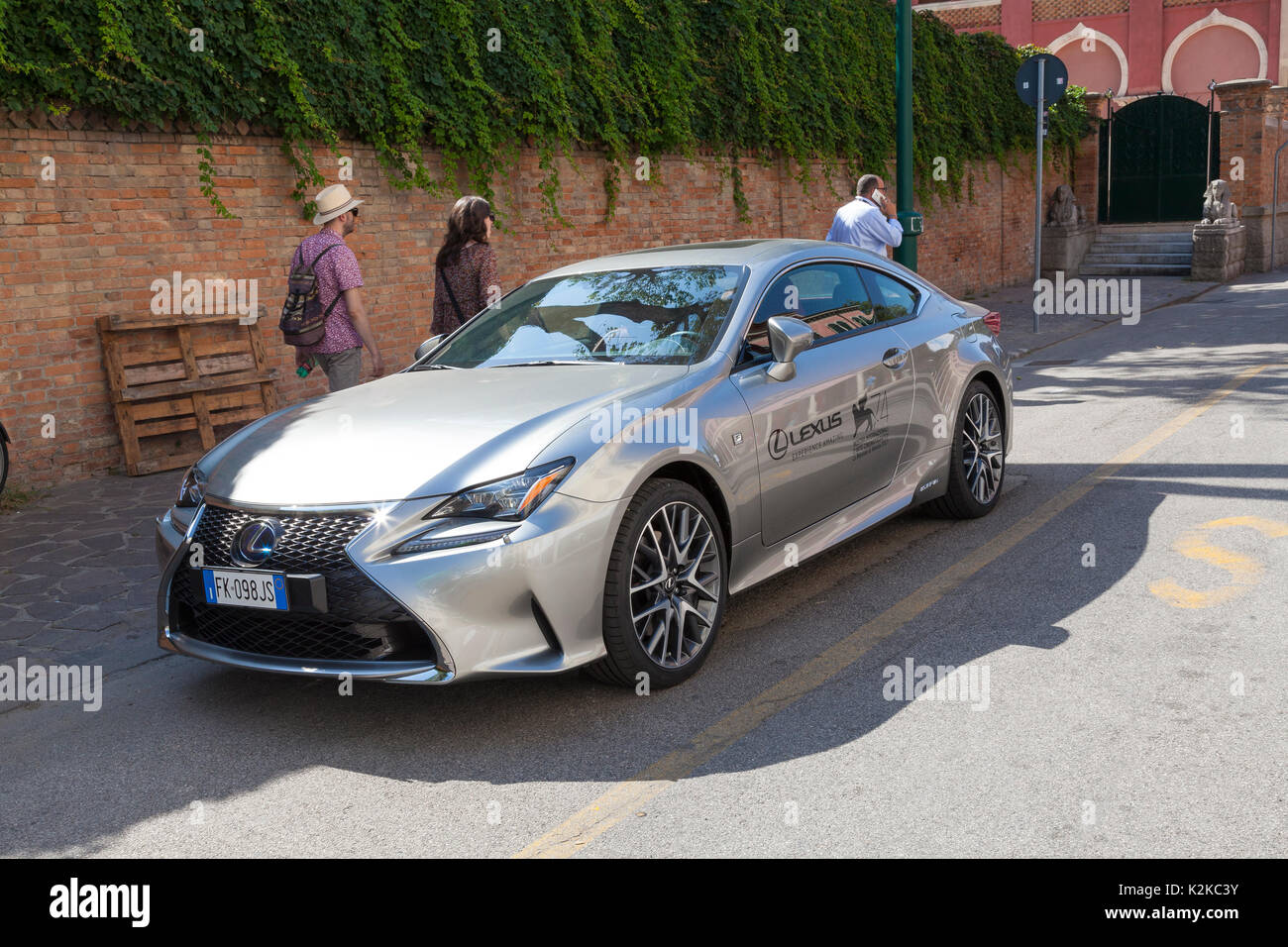 Lido, Venice, Italy. 30th Aug, 2017. Venues for the 2017 Film Festival after last minute preparations and installations and before the crowds arrive for the opening of the festival. Lexus is one of the major sponsors of this years Film Festival and this car with the official logo is parked in front of the Mostra Internazionale d'Arte Cinematografica. Stock Photo