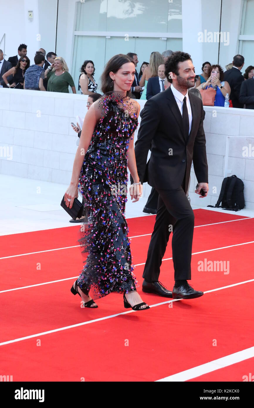 Venice, Italy. 30th Aug, 2017. VENICE, ITALY - AUGUST 30: Jury member Rebecca Hall and Morgan Spector walk the red carpet ahead of the 'Downsizing' screening and Opening Ceremony during the 74th Venice Film Festival at Sala Grande on August 30, 2017 in Venice, Italy. Credit: Graziano Quaglia/Alamy Live News Stock Photo