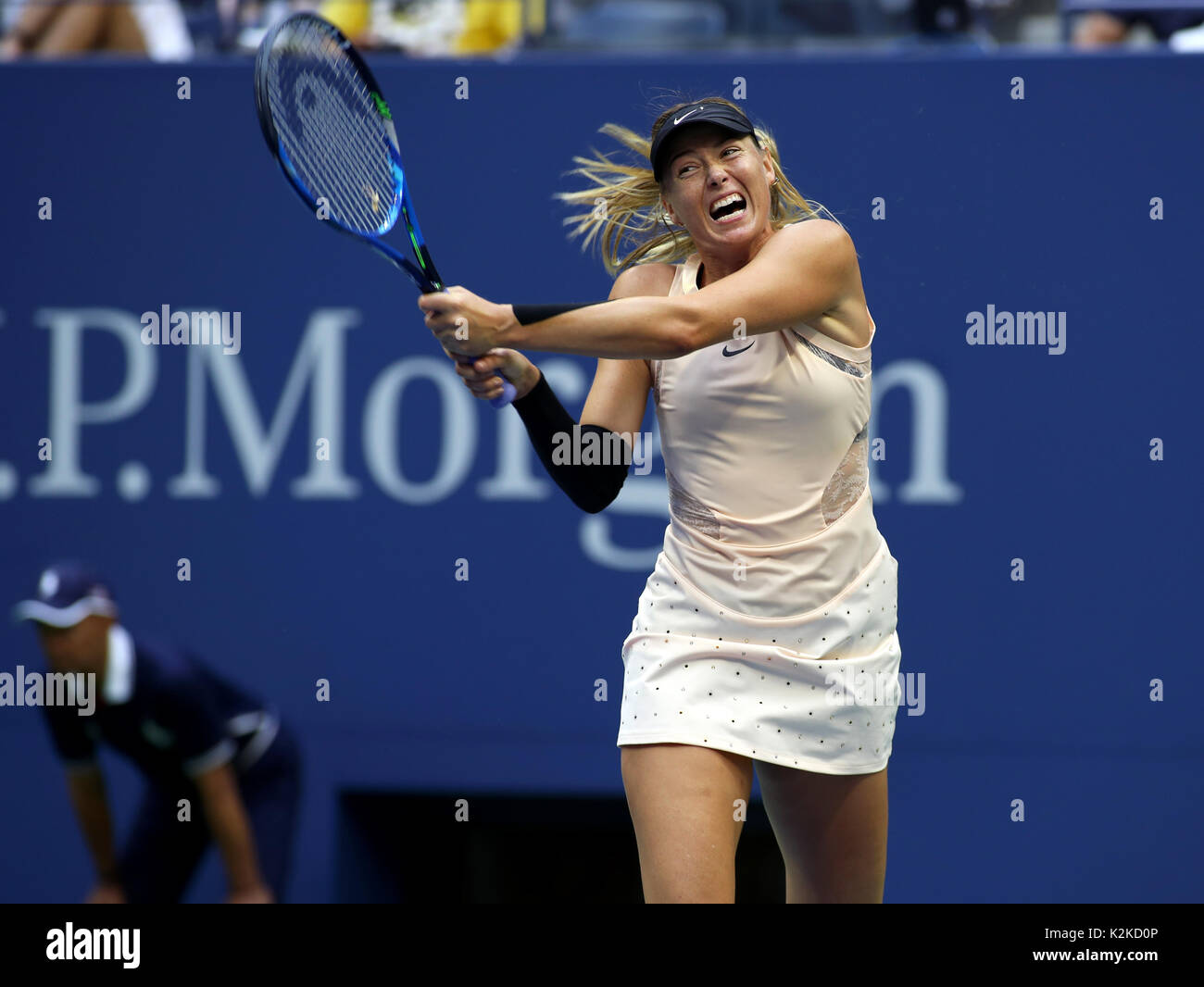 New York, United States. 30th Aug, 2017. US Open Tennis: New York, 30 August, 2017 - Maria Sharapova during her second round match against Timea Babos of Hungary during their second round match at the US Open in Flushing Meadows, New York. Sharapova won the match in three sets. Credit: Adam Stoltman/Alamy Live News Stock Photo