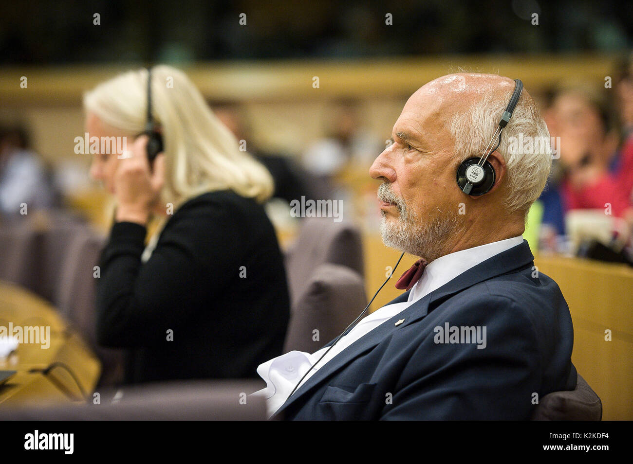 Janusz Korwin Mikke Member of European Parliament (MEP) during debate on Rule of law in Poland at European Parliament's Committee of Civil Liberties, Justice and Home Affairs in Brussels, Belgium on 31.08.2017 by Wiktor Dabkowski | usage worldwide Stock Photo