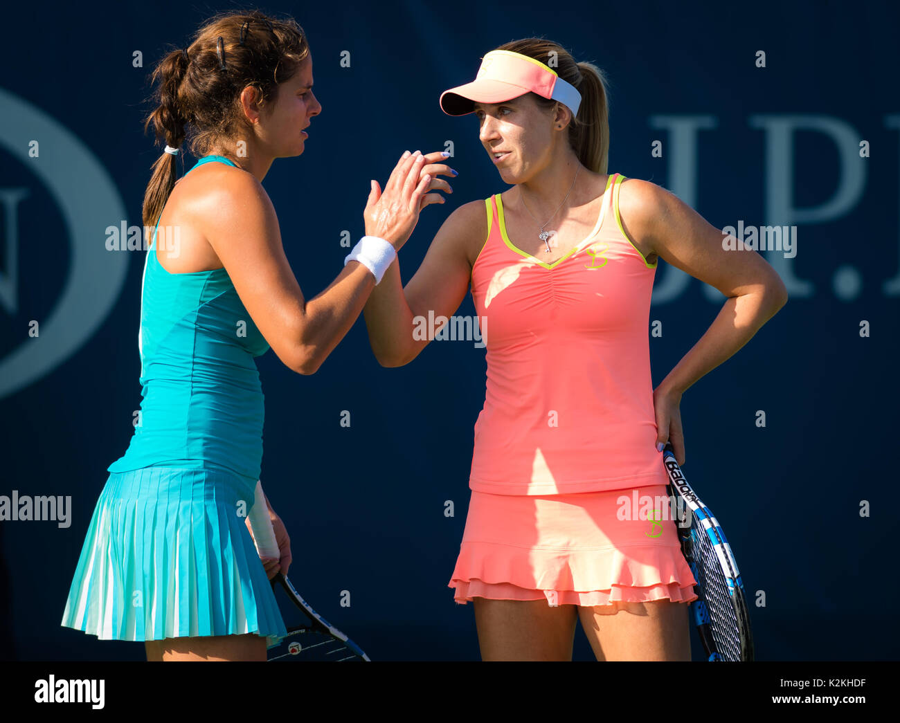 New York City, United States. 31 August, 2017. Julia Goerges of Germany & Olga Savchuk of the Ukraine at the 2017 US Open Grand Slam tennis tournament © Jimmie48 Photography/Alamy Live News Stock Photo