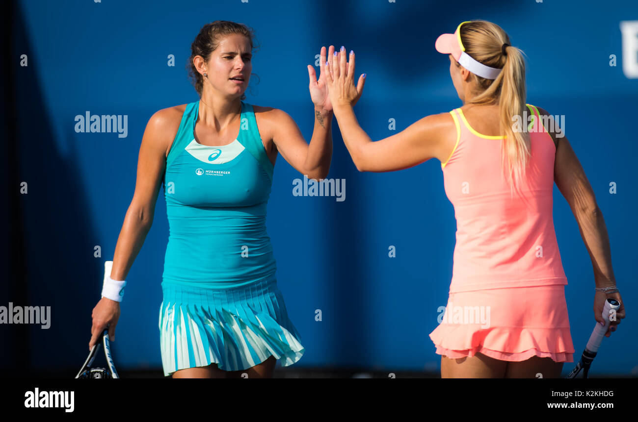 New York City, United States. 31 August, 2017. Julia Goerges of Germany & Olga Savchuk of the Ukraine at the 2017 US Open Grand Slam tennis tournament © Jimmie48 Photography/Alamy Live News Stock Photo
