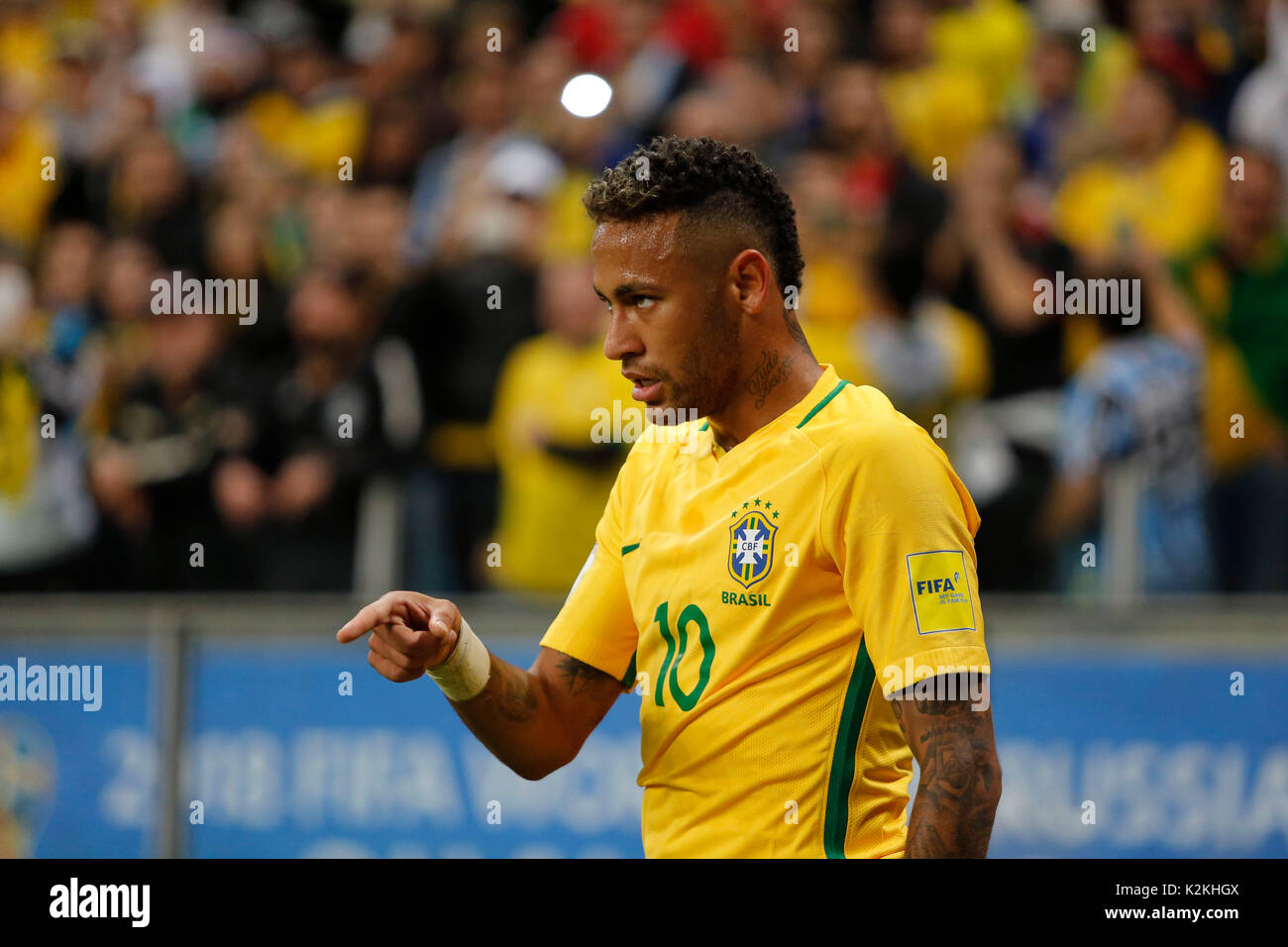 Porto Alegre, Brazil. 31st Aug, 2017. Neymar Jr. of Brazil during the match Brazil v Equador - 2018 FIFA World Cup Russia Qualifier, at Arena do Gremio on August 31, 2017, in Porto Alegre, Brazil. (PHOTO: PAULO LISBOA/BRAZIL PHOTO PRESS) Stock Photo