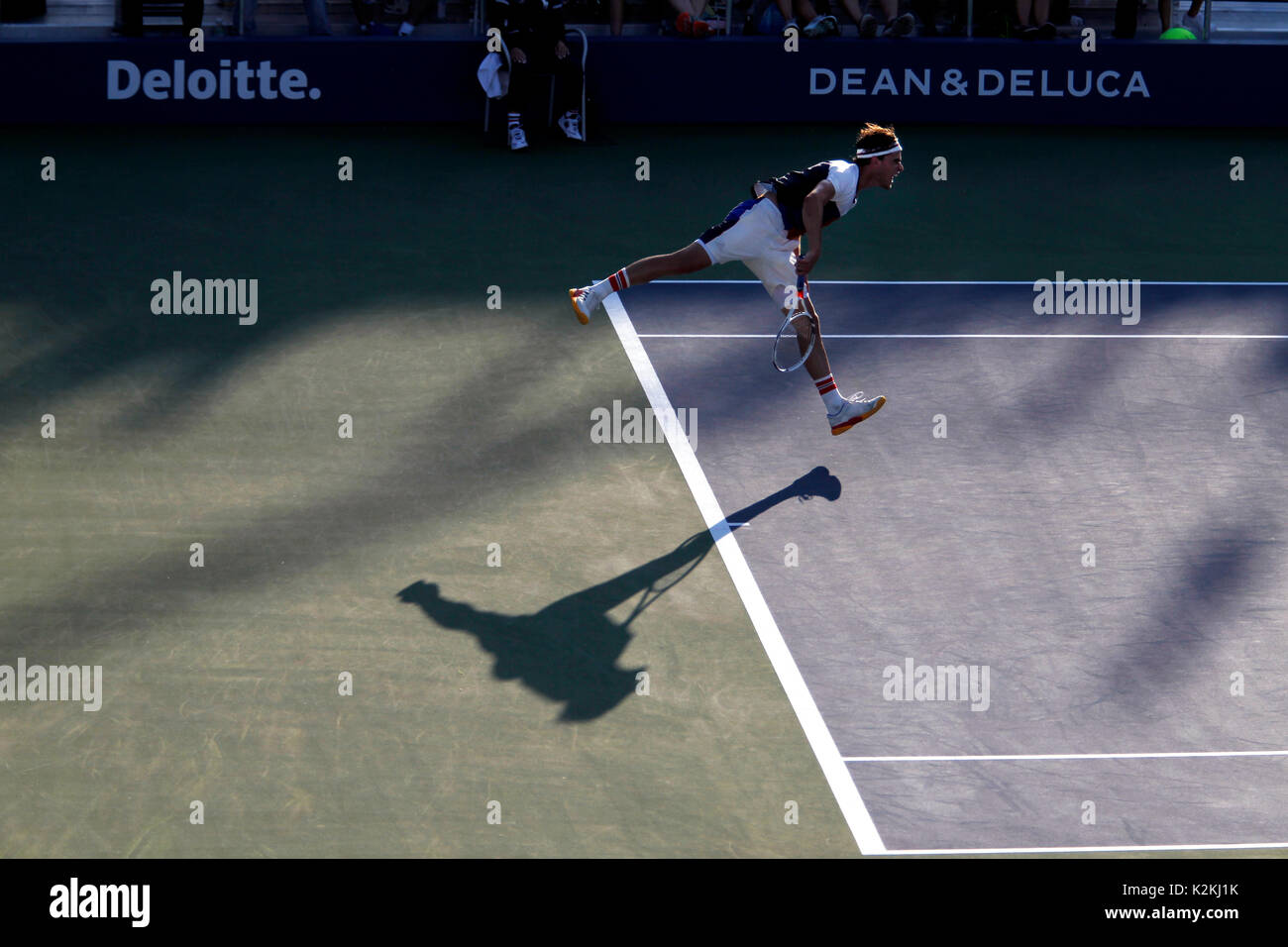 New York, United States. 31st Aug, 2017. US Open Tennis: New York, 31 August, 2017 - Austria's Dominic Thiem serving during his second round match against Taylor Frtiz of the United States at the US Open in Flushing Meadows, New York. Credit: Adam Stoltman/Alamy Live News Stock Photo