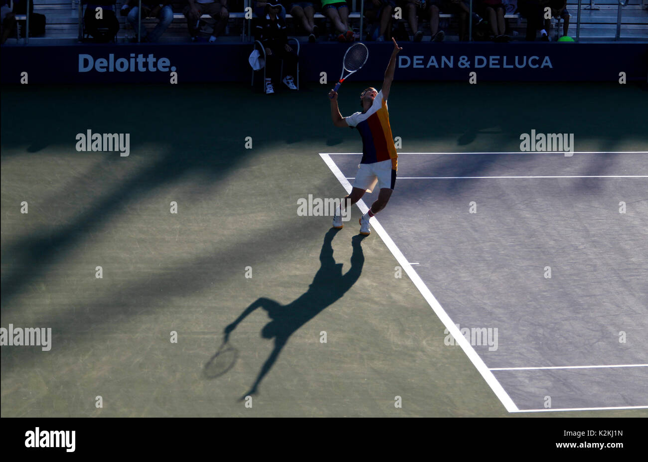 New York, United States. 31st Aug, 2017. US Open Tennis: New York, 31 August, 2017 - Austria's Dominic Thiem serving during his second round match against Taylor Frtiz of the United States at the US Open in Flushing Meadows, New York. Credit: Adam Stoltman/Alamy Live News Stock Photo