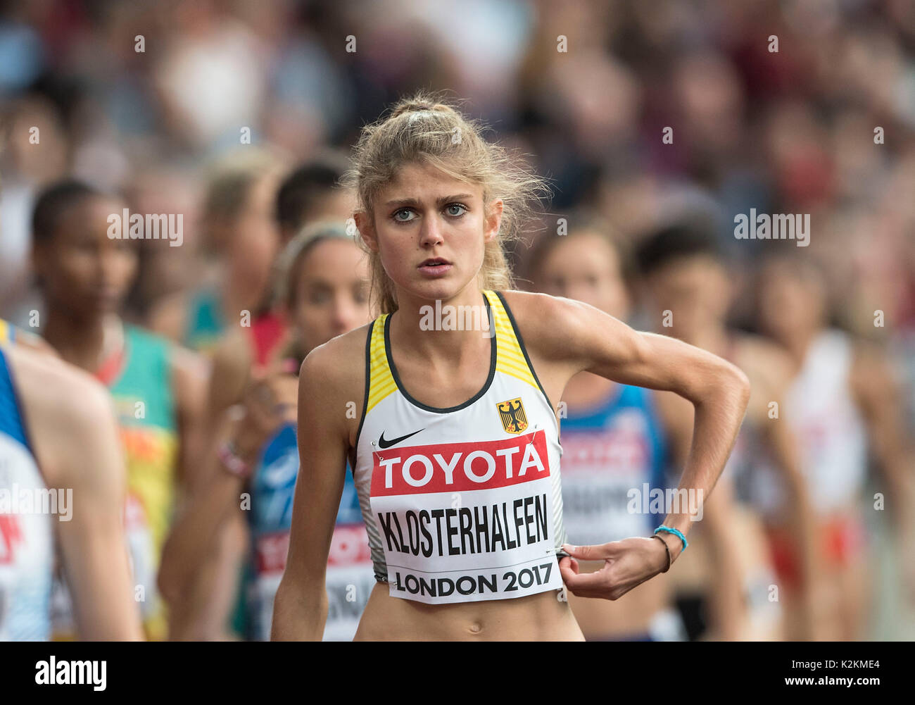 London, Grossbritannien. 04th Aug, 2017. Konstanze KLOSTERHALFEN,  Deutschland, Gestik, Geste, Vorlauf 1500m der Frauen am 04.08.2017  Leichtathletik Weltmeisterschaft 2017 in London/ Grossbritannien, vom  04.08. - 13.08.2017. | Verwendung weltweit Credit ...