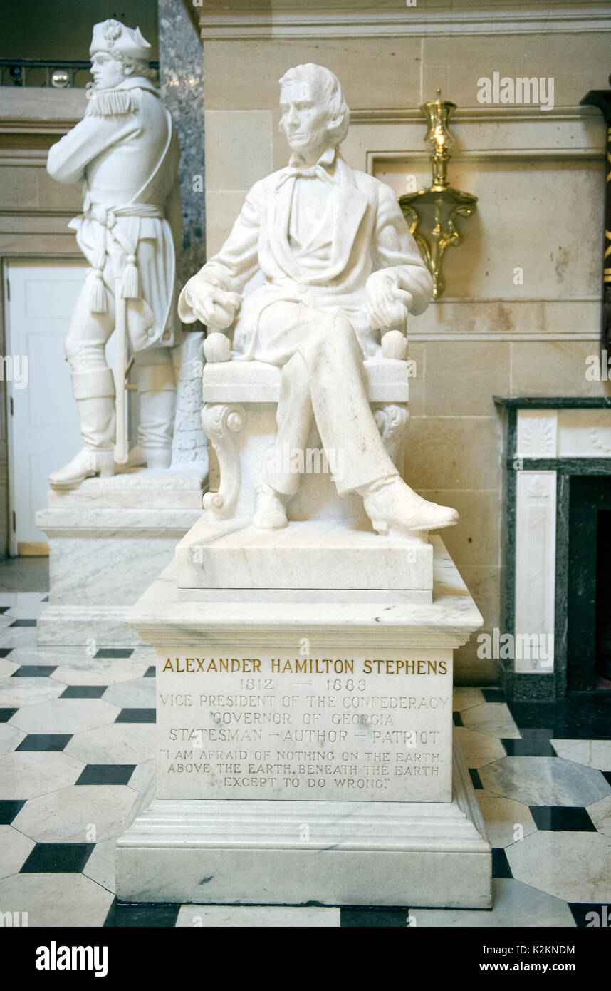 Statue of Vice President Alexander Hamilton Stephens of the Confederate States of America that is part of the National Statuary Hall Collection in the United States Capitol in Washington, DC on Thursday, August 31, 2017. The statue of Vice President Stevens was given to the Collection by the State of Georgia in 1927. The collection is comprised of 100 statues, two from each state. Of those, twelve depict Confederate leaders. The statues have become controversial and there have been calls for their removal from the US Capitol. Credit: Ron Sachs/CNP /MediaPunch Stock Photo