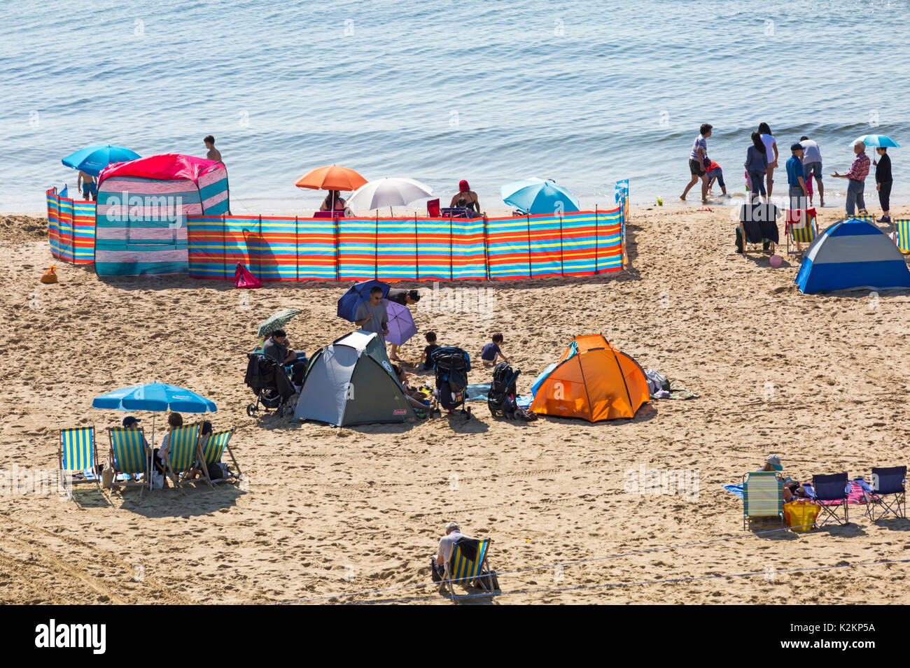 Bournemouth, Dorset, UK. 1st Sep, 2017. UK weather: lovely warm sunny day at Bournemouth beach - visitors get there early to get a good spot for the second day of the Bournemouth Air Festival on the South Coast. Credit: Carolyn Jenkins/Alamy Live News Stock Photo