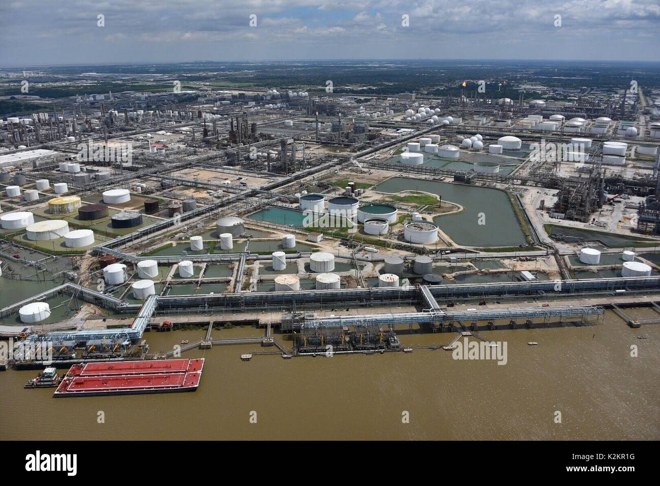 Houston, United States. 31st Aug, 2017. Aerial view of an oil terminal at the Port of Houston as