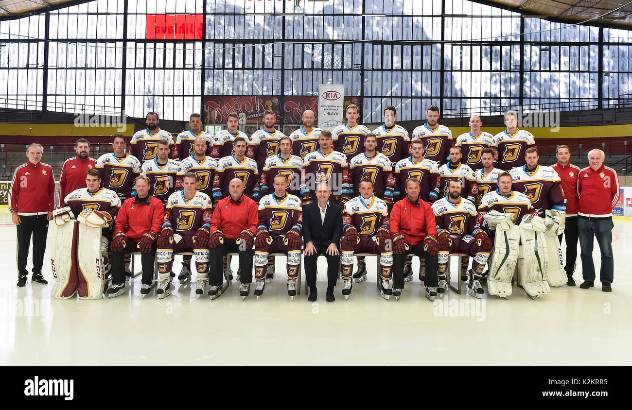 Czech ice hockey team HC Dukla Jihlava pose for family photo prior to Stock  Photo - Alamy