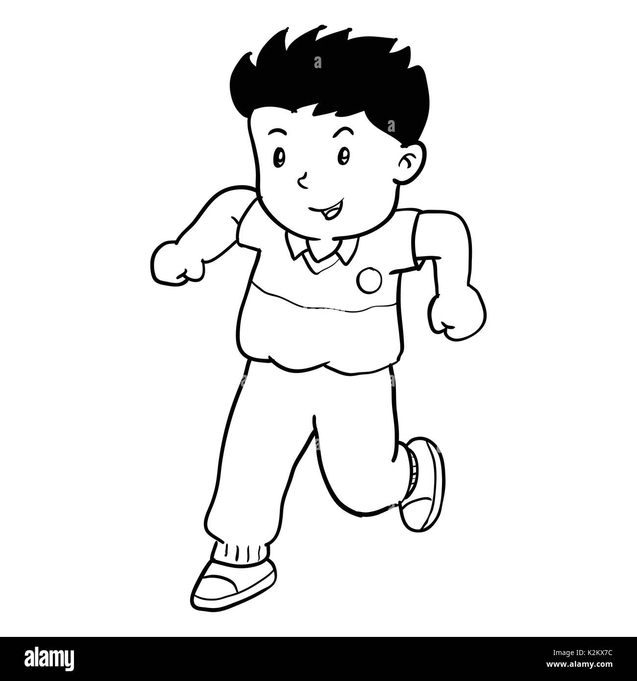 Hand drawing of boy runnin isolated on white background. Black and White  simple line Vector Illustration for Coloring Book - Line Drawn Vector Stock  Vector Image & Art - Alamy