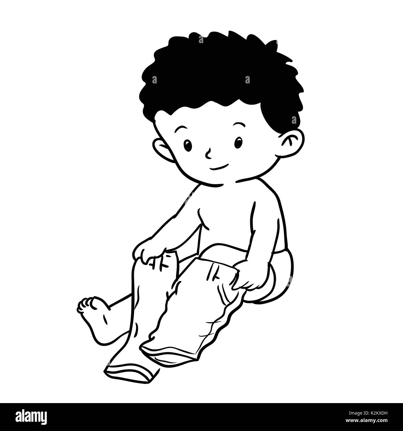 Hand drawing of boy wearing pant isolated on white background. Black and White simple line Vector Illustration for Coloring Book - Line Drawn Vector Stock Vector