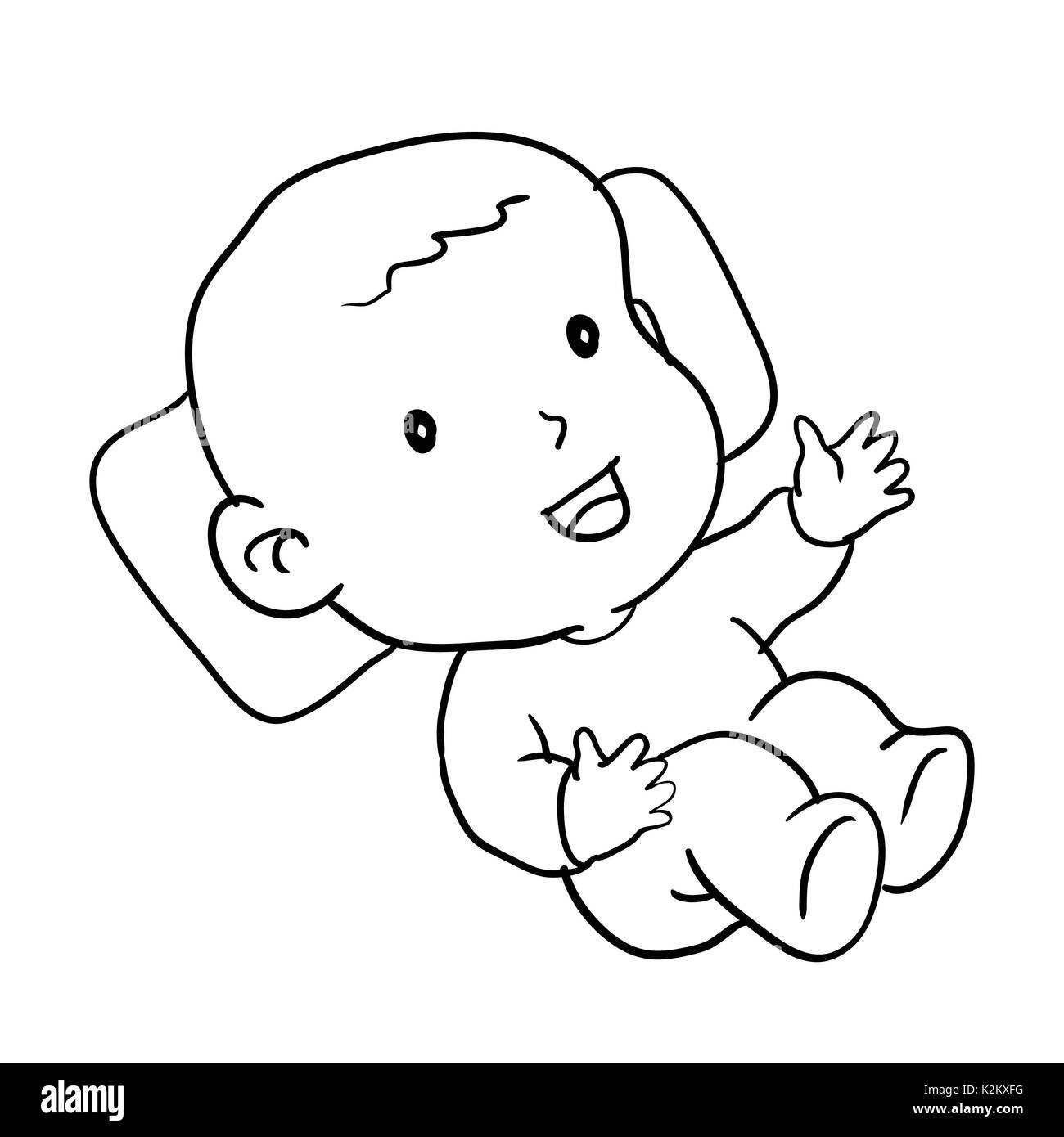 Hand drawing of  loughing baby isolated on white background. Black and White simple line Vector Illustration for Coloring Book - Line Drawn Vector Stock Vector